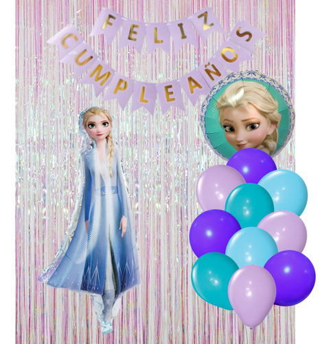 Combo Cumpleaños Globos Frozen Elsa Tematica Decoracion