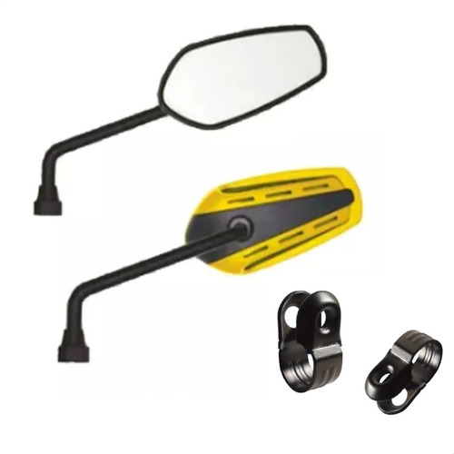 Retrovisor Gvs Gtx Preto E Amarelo Adaptador Para Bicicleta