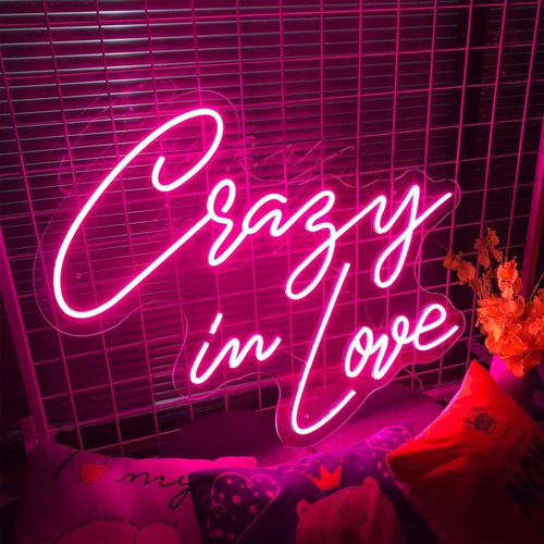 Letrero Led Neón Crazy In Love Boda 100*72cm Luminoso