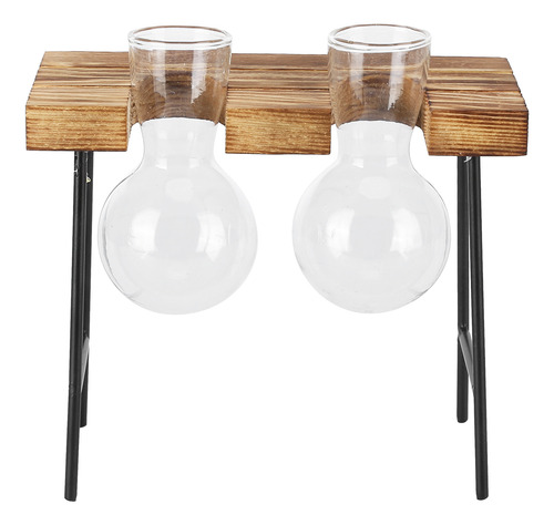 Maceta De Vidrio Para Escritorio Con Soporte De Madera