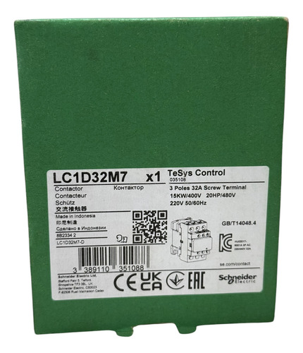 Contactor Schneider Lc1d32m7 32a Con Bobina De 220 Vca