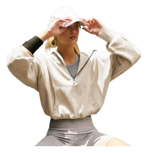 Sudadera Con Capucha Manga Larga Media Cremallera Con Cordón