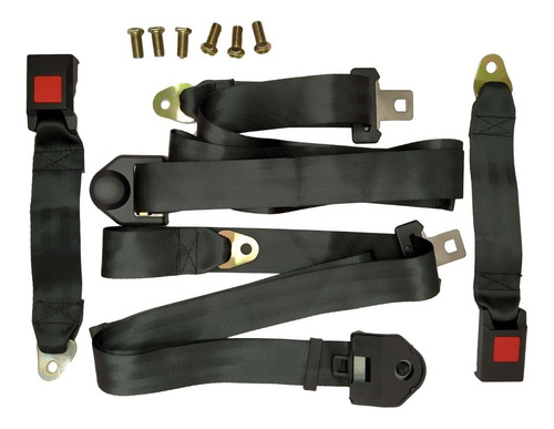 Imagen 1 de 10 de Pack 2 Cinturones Seguridad Universal 3 Puntas Color Negro