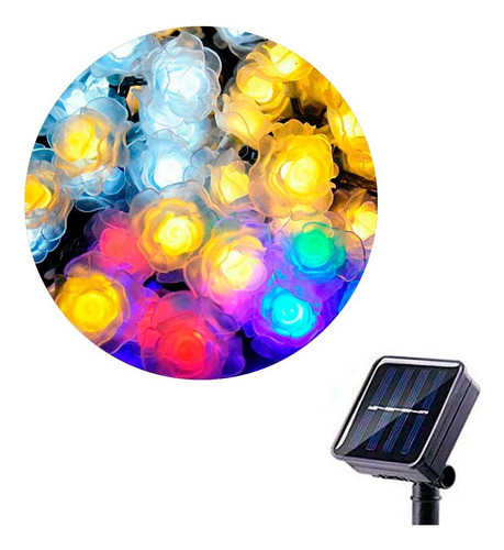 Luces Guirnalda Led Rosas Cristal Panel Solar Multicolor