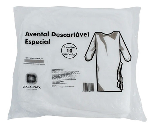 Avental Descartável Especial Descarpack C/10 Un Manga Longa Cor Branco