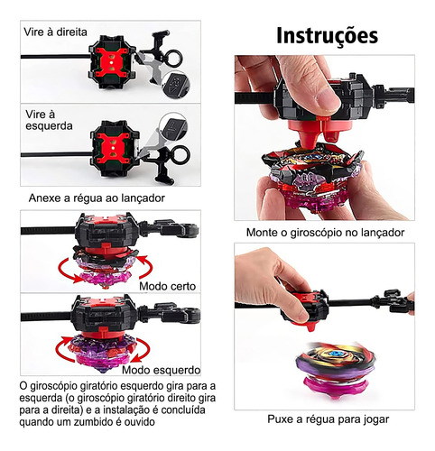 Kit Maleta 12 Bayblade Metal Piões Com 1 Grip 3 Lançadores