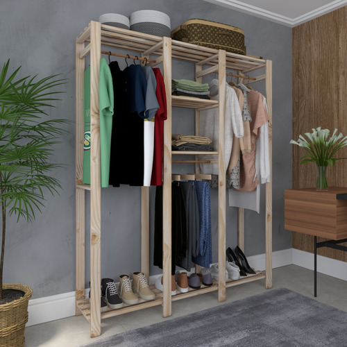 Estante C/ Prateleiras E Cabideiro Para Roupas