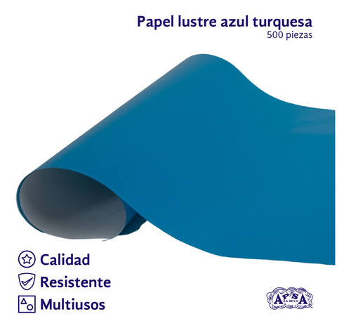 Papel Lustre De Color 50 X 70cm 500 Piezas Apsa Color Azul/Turqueza