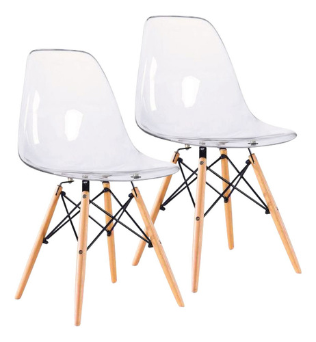 Set 2 Sillas Comedor Crystal Tipo Eames Transparentes Ghost Estructura de la silla Marrón claro Asiento Transparente Diseño de la tela N/A
