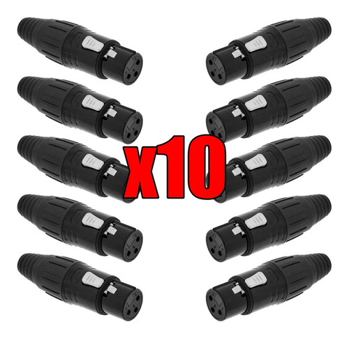 Ficha Canon Xlr Hembra Pack X10 Conector 3 Pines Cable