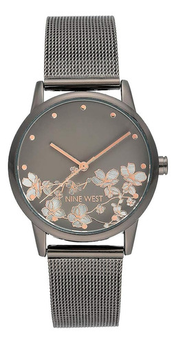 Reloj De Mujer Nine West, Malla Gris Plomo, Diseño Floral