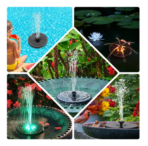 Fuente Solar Negro C/luces Led Para Baño De Pajaros Estanque