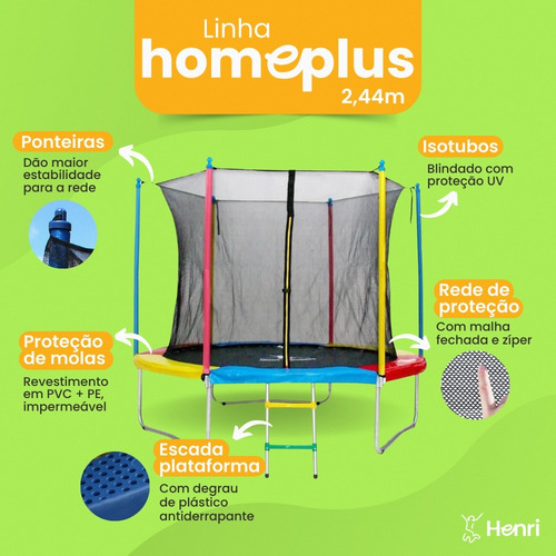 Cama Elastica Infantil Pula Pula Grande 2.44m Home Plus Henri Trampolim