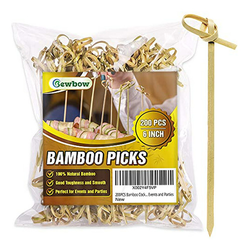 200 Palillos De Cóctel De Bambú De 6.0 In, Palillos Hechos A