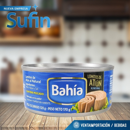 Imagen 2 de 2 de Atun En Trozos Al Natural Bahia X 170 Gr - Sufin