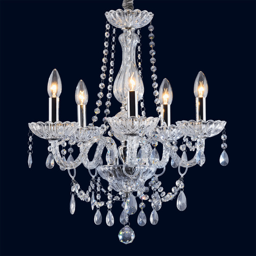 Lustre de Cristal Legítmo Vidro Clássico 5 Braços Candelabro Maria Tereza Transparente Bivolt LLUMM Bronzearte