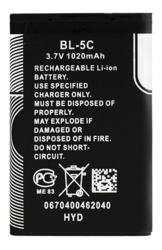 Bateria Nokia Bl-5c Bl5c 1020mah 3.7v 1100 1112 1200 1600