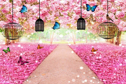 Painel Festa Infantil 2,00x1,50 Paisagem Rosa Floresta Ypê Cor Colorido Personagem floresta florida primavera rosa