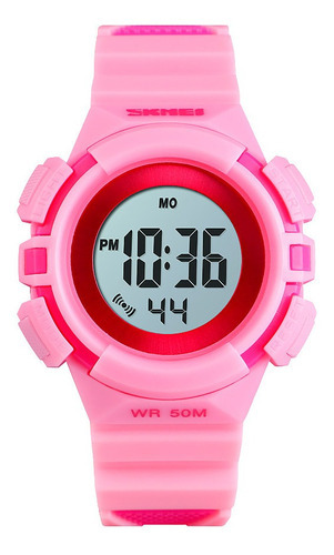 Reloj Niños Niñas Skmei 1485 Digital Alarma Cronometro Color De La Malla Rosado Color Del Fondo Blanco