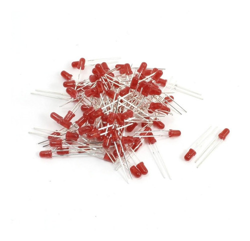 100 pcs 3 mm Diametro Cabeza Redonda Led Rojo Diodo Emisor