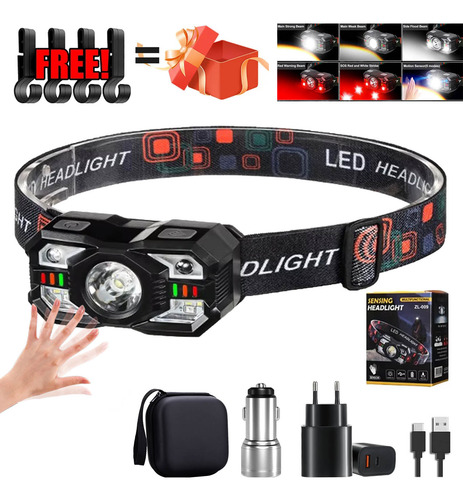 Lámpara De Cabeza Led Sensor Recargable Usb Luz Roja