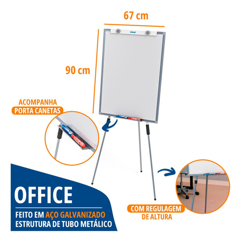 Cavalete Flip Chart Lousa Magnética 90x67 + Caneta Apagador