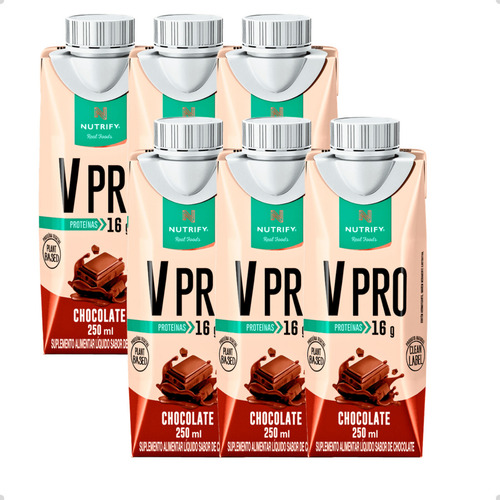 V Pro Vegan Shake Drink 250ml 6 Unidades Nutrify Sabor Chocolate