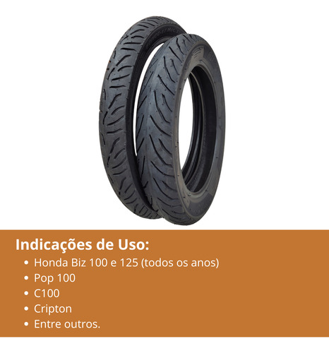 Par Pneu Biz Pop Dream 60/100-17 + 80/100-14 Sem Camara