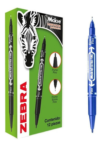 Marcador Zebra Mckie Extrafino Permanente Doble Punta Azu /v