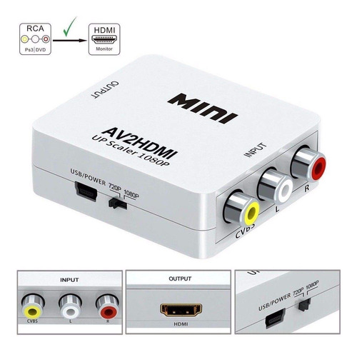 Adaptador Convertidor De Rca Av A Hdmi Av2hdmi 1080p