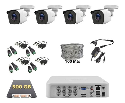 Imagen 1 de 6 de Kit Cctv Dvr 8 Canales 4 Cámaras Hd 720p Hik 500gb Balun Utp