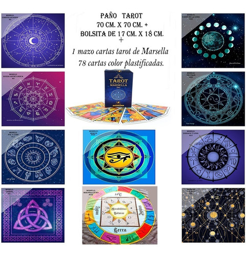 Imagen 1 de 8 de Cartas Tarot Marsella + Paño Tirada 70cm.x70cm.c/bolsa