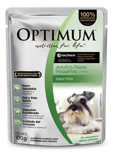 Alimento Optimum Nutrition for life para perro adulto de raza pequeña sabor pollo en sobre de 100 g