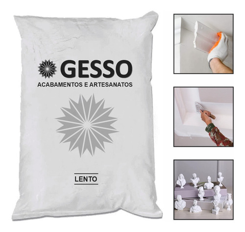 Gesso Em Pó 10kg Branco Lento Para Artesanatos Multiuso