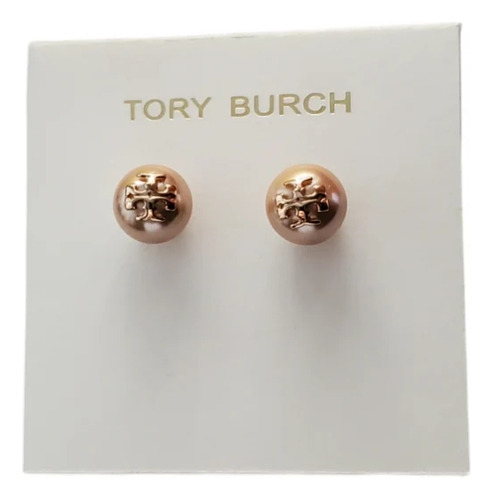 Aretes Tory Burch Perla Rosa Con Logo 