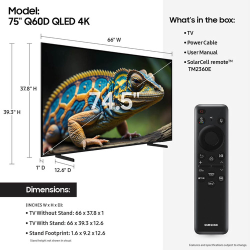 Pantalla Samsung 75 Pulgadas Class Q60d Series 4k Smart Qled (Reacondicionado)