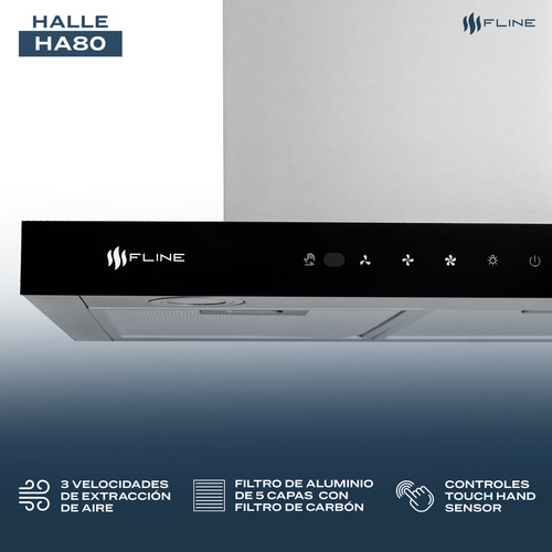 Campana Extractora Tipo T 80 Cm Touch | Acero Inox | Halle80 Color Gris