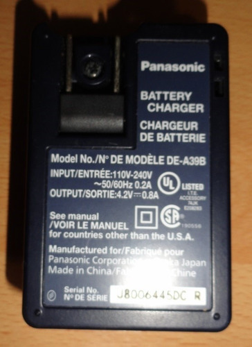 Imagen 2 de 3 de Cargador Para Camara Panasonic Modelo De-a39b Original