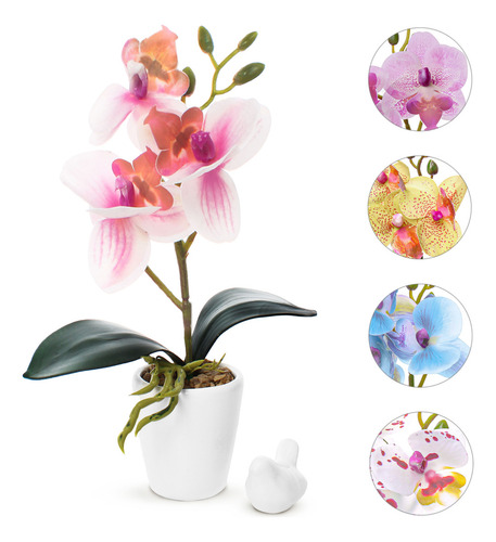 Arranjo de Flores Artificiais Realistas Orquidea Artificial Cor Branco com Vaso Decorativo
