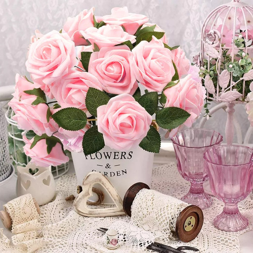 50pcs Rosa Artificiales Decoración Fiesta De Boda Flor 8 Cm