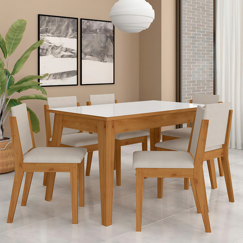 Mesa 1,36 Com 6 Cadeiras Libéria Cinamom/off Whit/bege - M.a Cor Cinamomo/off White/bege 03