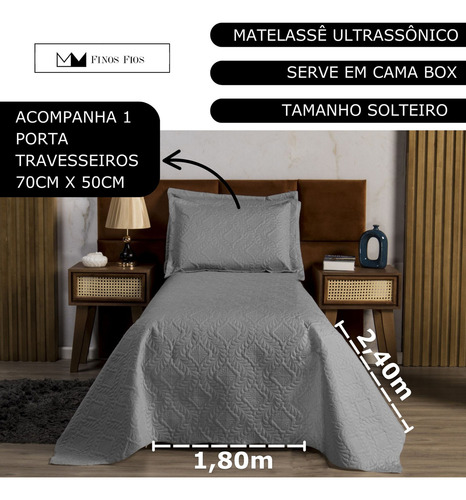Cobre Leito Colcha Império Solteiro 2 Peças Cinza