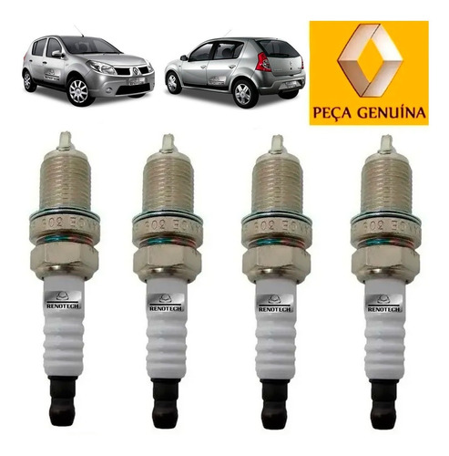 Kit Com 4 Velas Motor 2 Eletrodos Sandero 08 A 14 7700500168