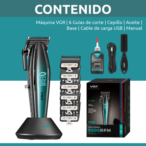 Máquina De Cortar Pelo Pro Vgr V-270 Metal 9000rpm Motor Dc Color Negro Y Verde