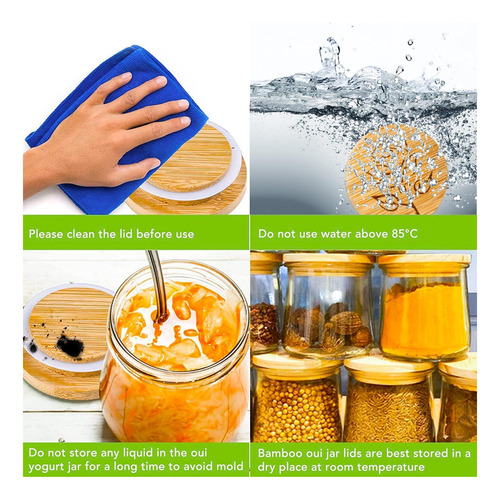 Elecpioneev Set Of 6 Bambú Mason Jar Lids Con Diseño De De Y