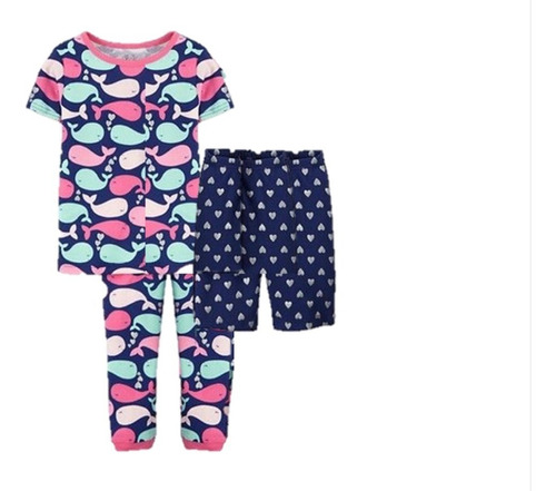 Pijama Para Bebe Niña Ballenitas Y Corazones Set De 3 Pzas