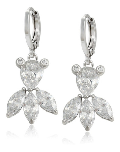 Aretes Oro 14k Blanco Lam Swarovski Calidad Premium Mujer