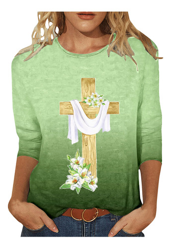 Camiseta J Para Mujer, Cuello Redondo, Estampado De Pascua,