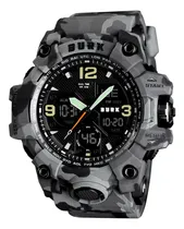Comprar Reloj Camuflaje Militar Burk 1155 Cronometro Alarma Luz Malla Camuflado Gris Bisel Camuflado Gris Fondo Negro