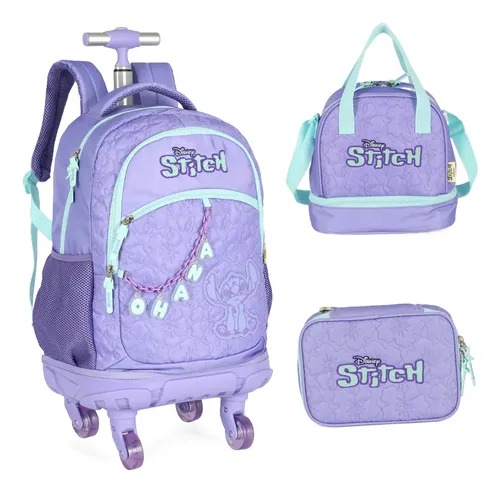 Kit Mochila Rodinhas 360 Porta Notebook Stitch Disney Ohana